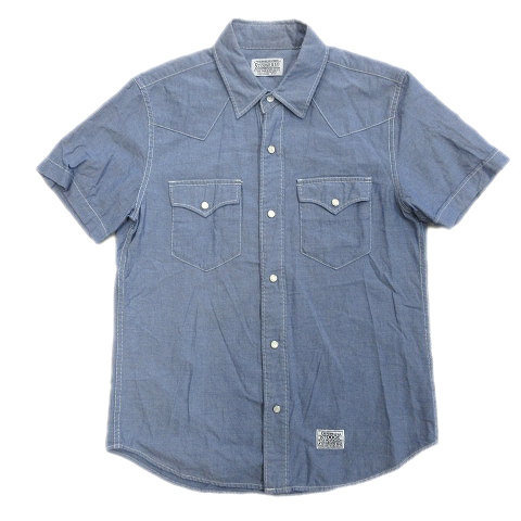 美品 ストゥージアンドコー Stooge Coo ウエスタン ダンガリー シャツ ブラウス カットソー 半袖 青 ブルー メンズ 10 メンズ 026 ベクトルパーク