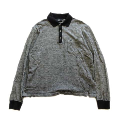 ダンヒル Dunhill ねじれ裁断 ニット ポロシャツ カットソー 長袖 ロゴ ボーダー ウール100 M グレー メンズ 10 026 ベクトルパーク