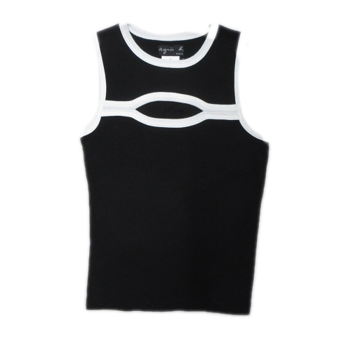 アニエスベー Agnes B ニット タンクトップ カットソー ノースリーブ コットン 胸開き 2 黒 白 レディース 10 026 ベクトルパーク