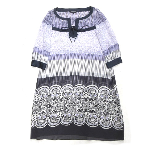 インディヴィ Indivi 総柄 シフォン ワンピース カットソー 七分袖 36 紫 パープル レディース 10 026 ベクトルパーク