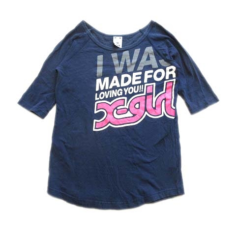 エックスガール X Girl ロゴ プリント Tシャツ カットソー 七分丈 1 ネイビー レディース 10 026 ベクトルパーク