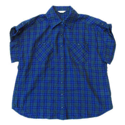 テチチ Te Chichi 2way タータン チェック ワイド シャツ ブラウス カットソー 胸ポケット 半袖 M ネイビー グリーン レディース 11 レディース 026 ベクトルパーク