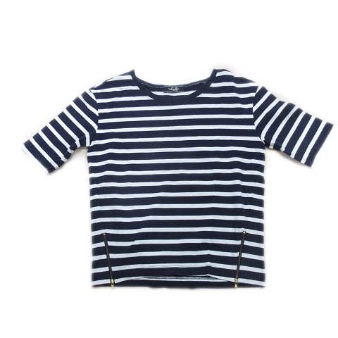 美品 リヴドロワ Rive Droite ボーダー Tシャツ カットソー ジップ 装飾 38 ネイビー 白 レディース 10 026 ベクトルパーク