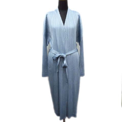 美品 18ss プリーツプリーズ Pleats Please イッセイミヤケ プリーツ加工 ガウン コート ロング カーディガン ジャケット ワンピース カットソー 大きいサイズ 5 水色 ライトブルー レディース 026 ベクトルパーク