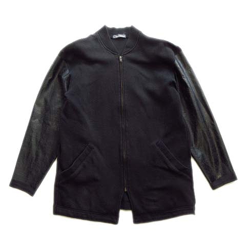 80 S イッセイミヤケメン Issey Miyake Men ラバー切替 ロング スタジャン ジャケット ブルゾン コート ゴム加工 筆タグ 旧タグ オールド ビンテージ F 黒 ブラック メンズ 026 ベクトルパーク