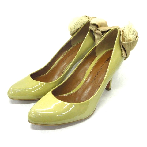 美品 グレースコンチネンタル Grace Continental エナメル バックリボン パンプス ヒール シューズ プレーントゥ 37 ベージュ レディース 10 026 ベクトルパーク