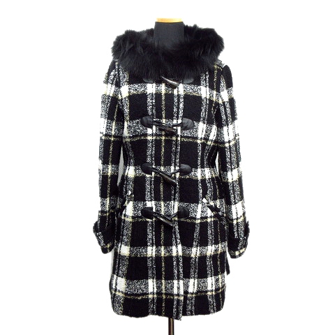 エテルノベレッツァ Eterno Bellezza タータンチェック キルティング 中綿 ダッフル コート フーディー トグル フォックスファー 38 黒 白 ベージュ レディース 3 レディース 026 1053 ベクトルパーク