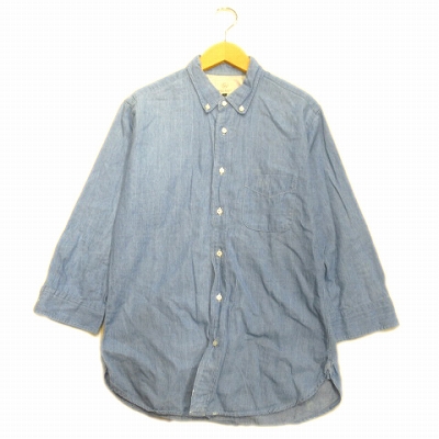 B Y ユナイテッドアローズ Beauty Youth ビューティー ユース ボタンダウン ダンガリー シャツ カットソー 七分袖 M ブルー 青 メンズ 5 11 メンズ 026 ベクトルパーク