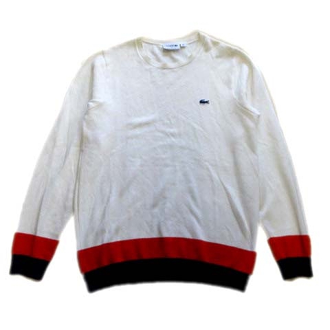 ラコステ Lacoste ニット セーター クルーネック ロゴ コットン フランス製 フレンチ M 白 赤 ネイビー メンズ 11 026 ベクトルパーク