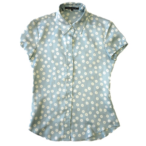 美品 セオリー Theory サテン 総柄 シャツ カットソー 半袖 サイズ2 水色 レディース 12 レディース 026 ベクトルパーク