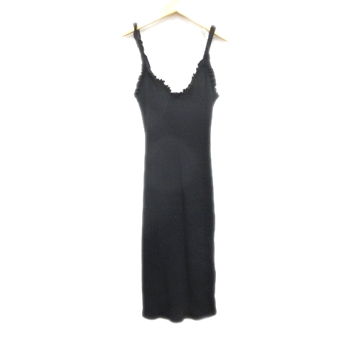 ザラ Zara リブ ニット キャミワンピ キャミソール ワンピース フリル ノースリーブ S 黒 ブラック レディース 8 レディース 026 ベクトルパーク