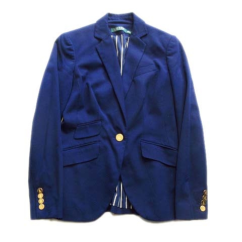 ラルフローレン Ralph Lauren テーラード ジャケット ブレザー ロゴ刻印金ボタン 裏ストライプ 00 ネイビー レディース 026 ベクトルパーク