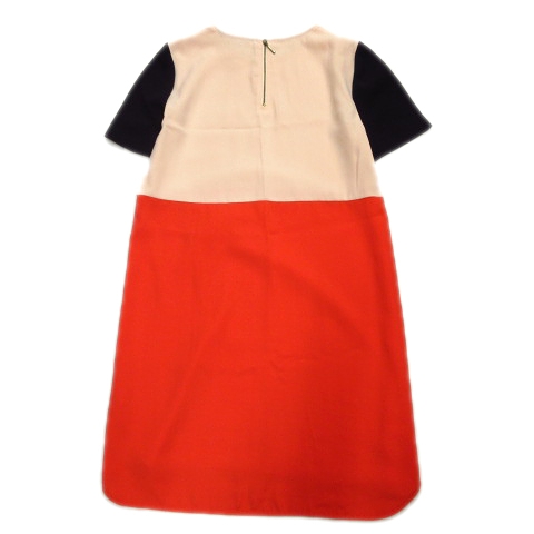 ザラウーマン Zara Woman トリコロール ワンピース カットソー ちりめん素材 バックジップ 半袖 S 薄ピンク オレンジ 黒 レディース 11 026 ベクトルパーク