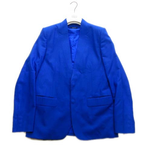 14ss メゾン マルタン マルジェラ Maison Martin Margiela 10 カラーレス テーラード ジャケット ブレザー ノーカラー ウール 隠しラペル カットオフ コレクションピース 46 青 ブルー メンズ 026 ベクトルパーク