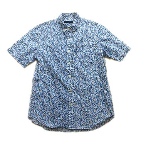 美品 レイジブルー Rageblue 花柄 シャツ カットソー 半袖 ボタンダウン M 青 マルチ メンズ 12 026 ベクトルパーク