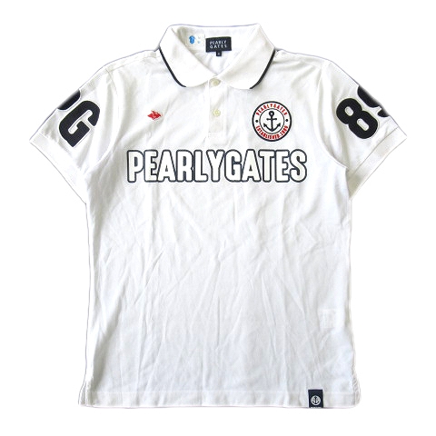 未使用品 パーリーゲイツ Pearly Gates アイスコットン 表鹿の子 半袖 ポロシャツ カットソー 半袖 ロゴ ワッペン ナンバリング ゴルフ スポーツ アウトドア 053 サイズ4 白 ホワイト メンズ 12 メンズ 026 ベクトルパーク
