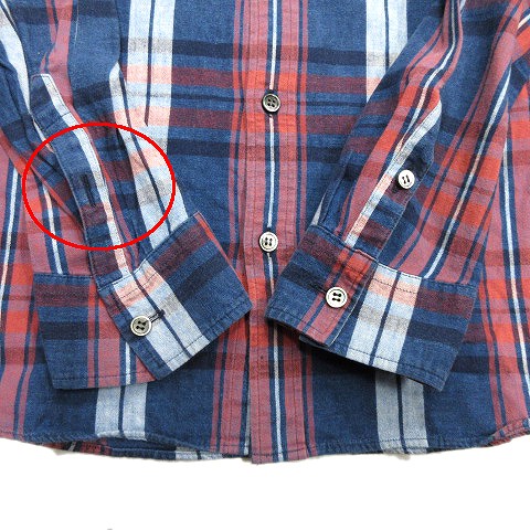 美品 アタッチメント Attachment チェック シャツ カットソー ブラウス 長袖 L S 3 青 ブルー 赤 マルチ メンズ 12 メンズ 026 ベクトルパーク