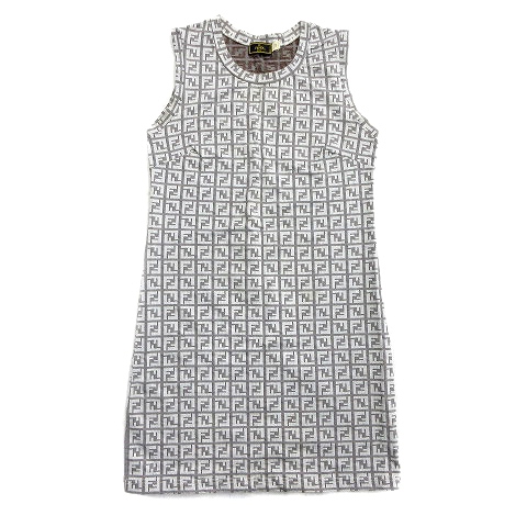 フェンディ Fendi ズッカ柄 ノースリーブ ミニ ワンピース カットソー タイト ストレッチ 42 グレー 白 ホワイト レディース 12 レディース 026 ベクトルパーク