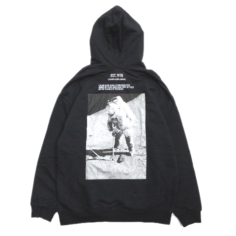 美品 カルバンクライン ジーンズ Calvin Klein Jeans Est 1978 ラフシモンズ バックロゴ パーカー スウェット プルオーバー Moon Hooded Sweatshirt J90j9000 M 黒 ブラック メンズ 12 メンズ 026 ベクトルパーク