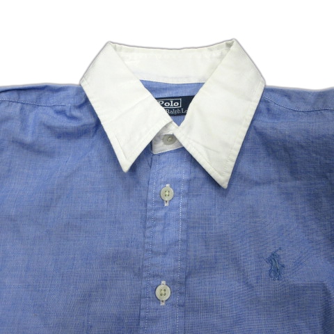 ポロ バイ ラルフローレン Polo By Ralph Lauren クレリック シャツ カットソー ロゴ 刺繍 長袖 150 青 白 レディース 12 026 ベクトルパーク