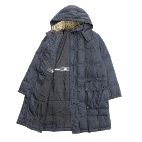 美品 アクアスキュータム Aquascutum ラビットファー襟 ダウン コート ジャケット ブルゾン フーディ ロゴ ボタン Ll 紺 ネイビー メンズ 12 メンズ 026 ベクトルパーク