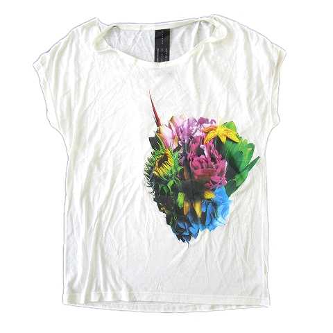 13ss システレ Sistere フラワー スカル プリント Tシャツ カットソー 半袖 ダメージ加工 丸首 白 ホワイト メンズ 12 メンズ 026 ベクトルパーク