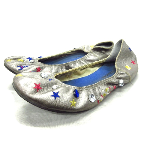 ツモリチサト Tsumori Chisato 宇宙 星 スター 刺繍 フラット バレエ シューズ 24cm シルバー マルチ レディース 12 026 ベクトルパーク