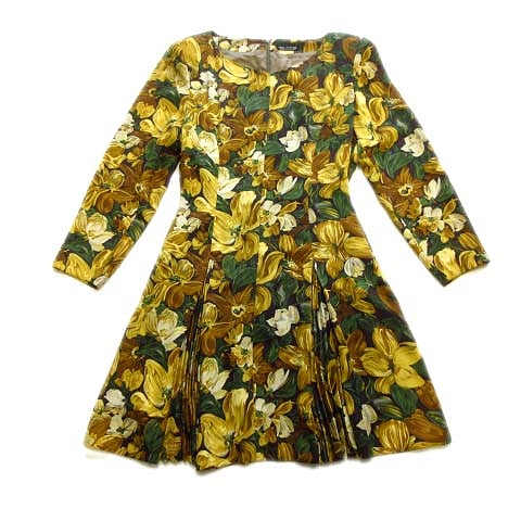 美品 コムサデモード Comme Ca Du Mode プリーツ フラワープリント ワンピース カットソー 花柄 オールド ビンテージ 黄 マルチ レディース １ 026 ベクトルパーク