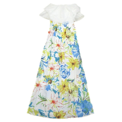 リエンダ Rienda ベアトップ フリル 切替 ロング 花柄 ワンピース フレア スカート M 白 ホワイト マルチ レディース 1 レディース 026 ベクトルパーク