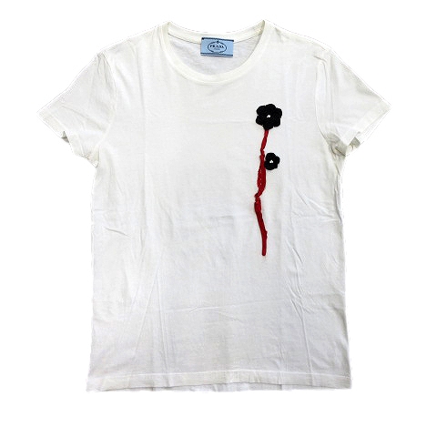 プラダ Prada フラワー モチーフ Tシャツ カットソー 花 コサージュ 白 ホワイト 黒 ブラック 赤 レディース レディース 026 ベクトルパーク