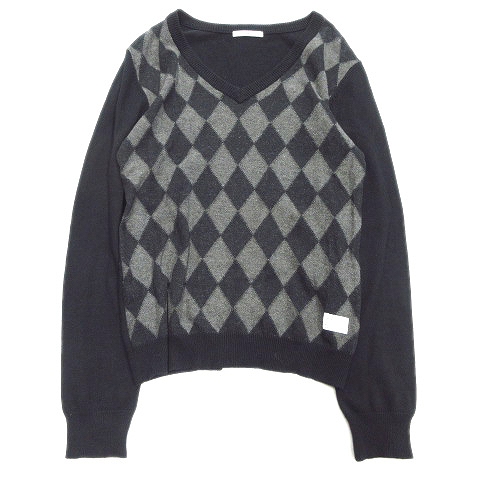 ハレ Hare ダイヤ柄 切替 Vネック ニット セーター カットソー 長袖 S 黒 灰 メンズ １ メンズ 026 ベクトルパーク