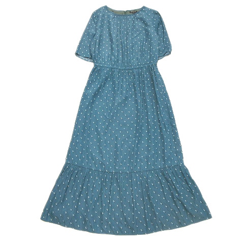 美品 インディヴィ Indivi 総柄 ロング ワンピース フレア スカート 半袖 38 緑 グリーン系 レディース １ レディース 026 ベクトルパーク