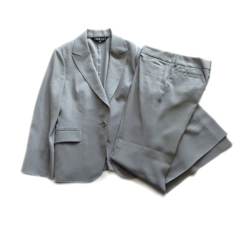 インディヴィ Indivi スーツ ストライプ テーラード ジャケット パンツ スラックス ストライプ 40 グレー レディース ３ 026 ベクトルパーク