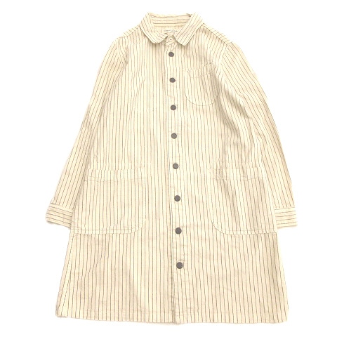 美品 セポ Cepo ヒッコリー カバーオール シャツ ワンピース ひざ丈 スカート ストライプ 長袖 L アイボリー 白 レディース ３ レディース 026 ベクトルパーク