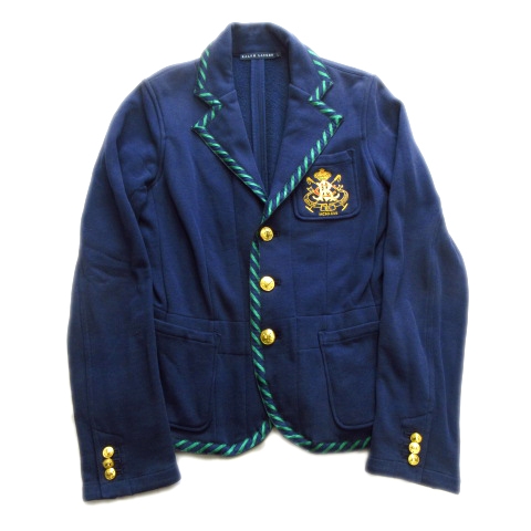ラルフローレン Ralph Lauren テーラード ジャケット ブレザー スウェット エンブレム ロゴ 刺繍 パイピング 金ボタン 3b L ネイビー レディース 026 ベクトルパーク