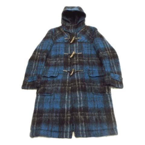 美品 レインチーター Raincheetah チェック ウール ロング ダッフル コート ジャケット ブルゾン フード L 青 黒 メンズ 026 ベクトルパーク