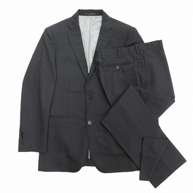 美品 バーバリーブラックレーベル Burberry Black Label シャドウストライプ スーツ セットアップ テーラード ジャケット スラックス パンツ 背抜き チェックパイピング 38r 黒 メンズ ３ メンズ 026 ベクトルパーク