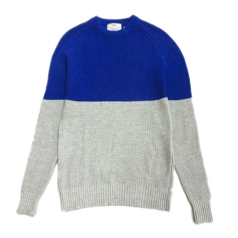 フォーワンセブンバイエディフィス 417byedifice バイカラー ニット セーター カットソー シルク混 長袖 S 青 薄グレー メンズ ４ 026 ベクトルパーク