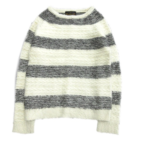 ブロードゥリー コー Broderie Co ナノユニバース ボーダー ケーブル編み 起毛 もこもこ ニット セーター カットソー ウール混 長袖 黒 アイボリー メンズ ４ メンズ 026 ベクトルパーク