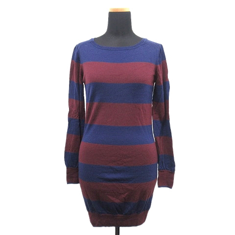 メゾンドリーファー Maison De Reefur ウール ボーダー ニット ワンピース カットソー 長袖 丸首 Eoe 6330 B サイズ38 ネイビー ボルドー レディース ５ レディース 026 ベクトルパーク