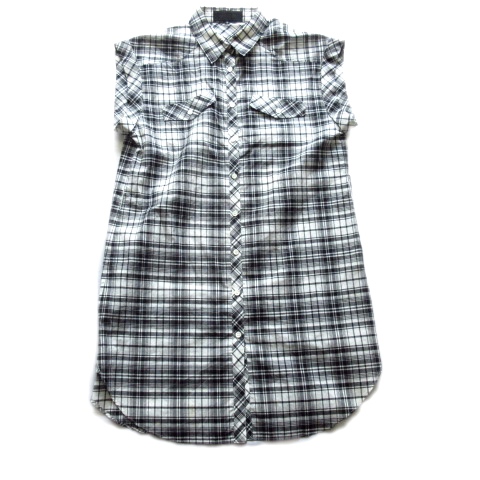 美品 アンタイトル Untitled ノースリーブ ウエスタン シャツ ワンピース カットソー チェック 2 白 黒 レディース ５ 026 ベクトルパーク