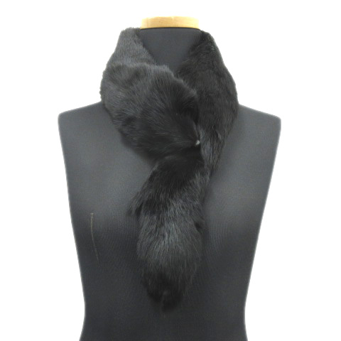 美品 イタチ リアルファー 毛皮 ティペット マフラー 黒 ブラック レディース 4 レディース 026 ベクトルパーク