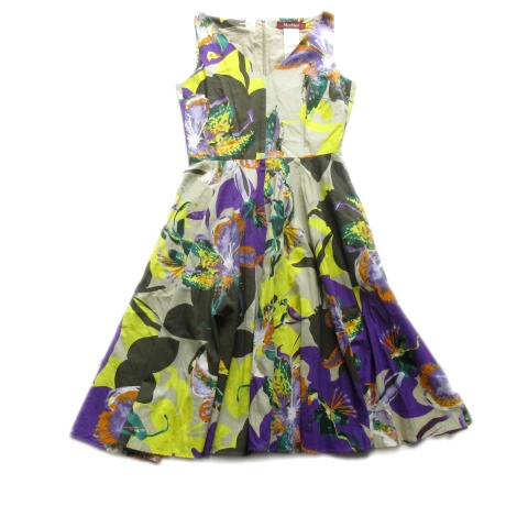 マックスマーラ Max Mara 花柄 ノースリーブ ワンピース カットソー Vネック 総柄 フレアスカート J36 マルチカラー レディース ５ 026 ベクトルパーク