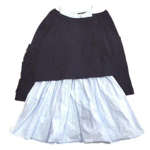 未使用品 ザラ トラファルック Zara Trafaluc レイヤード シャツ ワンピース フリル カットソー フレア スカート ひざ丈 長袖 Xs 紺 ブルー レディース ５ レディース 026 ベクトルパーク
