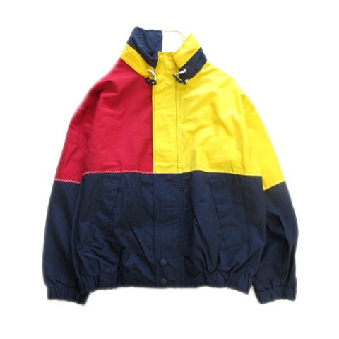 トミーヒルフィガー Tommy Hilfiger 90 S セーリング ジャケット ブルゾン パーカー トリコカラー ロゴ オールド ビンテージ 大きいサイズ Xl ネイビー 黄 赤 メンズ ４ 026 ベクトルパーク