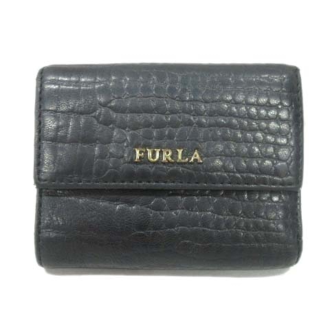 フルラ Furla レザー 型押し 三つ折り 財布 カードケース Icカード 黒 ブラック レディース 026 ベクトルパーク