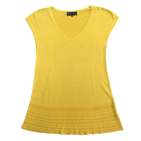 美品 アンタイトル Untitled コットン ノースリーブ ニット ワンピース カットソー Vネック サイズ2 黄 イエロー レディース ５ レディース 026 ベクトルパーク