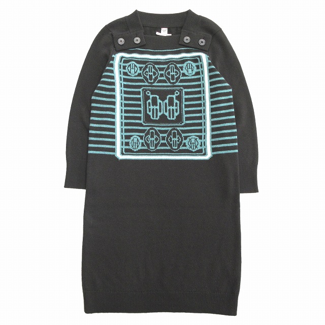 未使用品 19ss エルメス Hermes カシミヤ100 ゲーム柄 ニット ワンピース セーター セリエボタン ロゴ 40 茶系 ブラウン系 水色 レディース 付属完備 国内正規 ５ レディース 026 ベクトルパーク