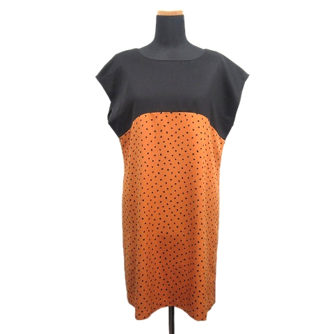 美品 グリーンレーベルリラクシング ユナイテッドアローズ Green Label Relaxing ドット バイカラー ノースリーブ ワンピース カットソー 丸首 I 8504 サイズf 黒 オレンジ レディース ６ レディース 026 ベクトルパーク