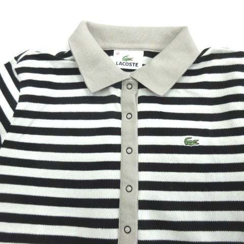 ラコステ Lacoste ボーダー ポロ ワンピース チュニック カットソー 半袖 ロゴ 刺繍 ゴルフウェア 40 白 黒 レディース ６ 026 ベクトルパーク